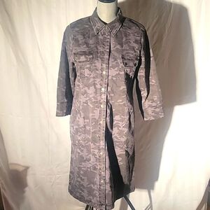 Soft Surroundings Woman's Gray Button Down Denim Jacket Dress, Size: M